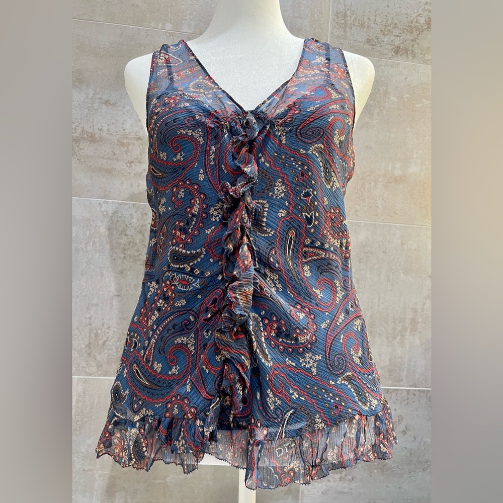 Juicy Couture Silk Paisley Ruffle V-Neck Cami Top  (size 2)